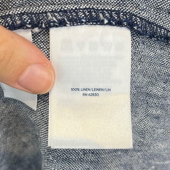 LANDS' END Linen Button Up Midi Dress Cap Sleeve Pleat Waist Blue Size 14 16 L - Picture 6 of 8